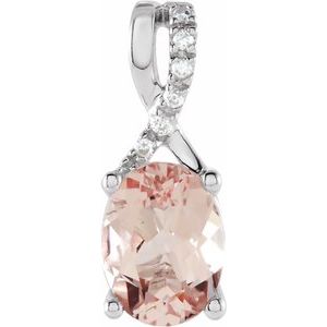14K White Natural Pink Morganite & .03 CTW Natural Diamond Pendant