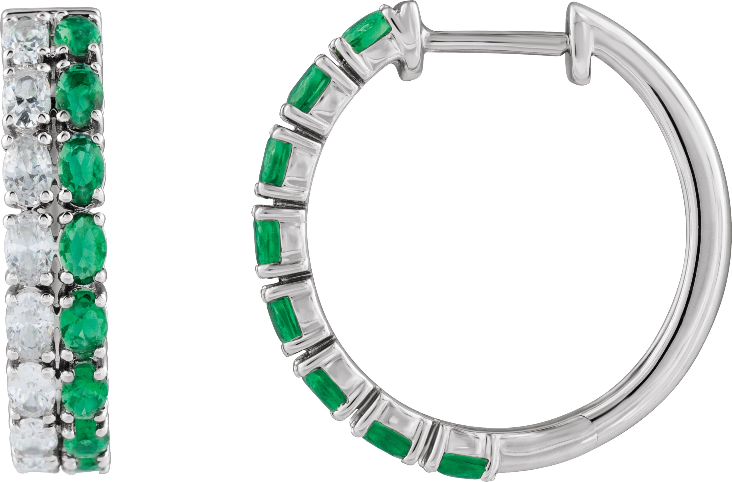 Lab-Grown Emerald & 1 5/8 CTW Lab-Grown Diamond 20.5 mm Hoop Earrings