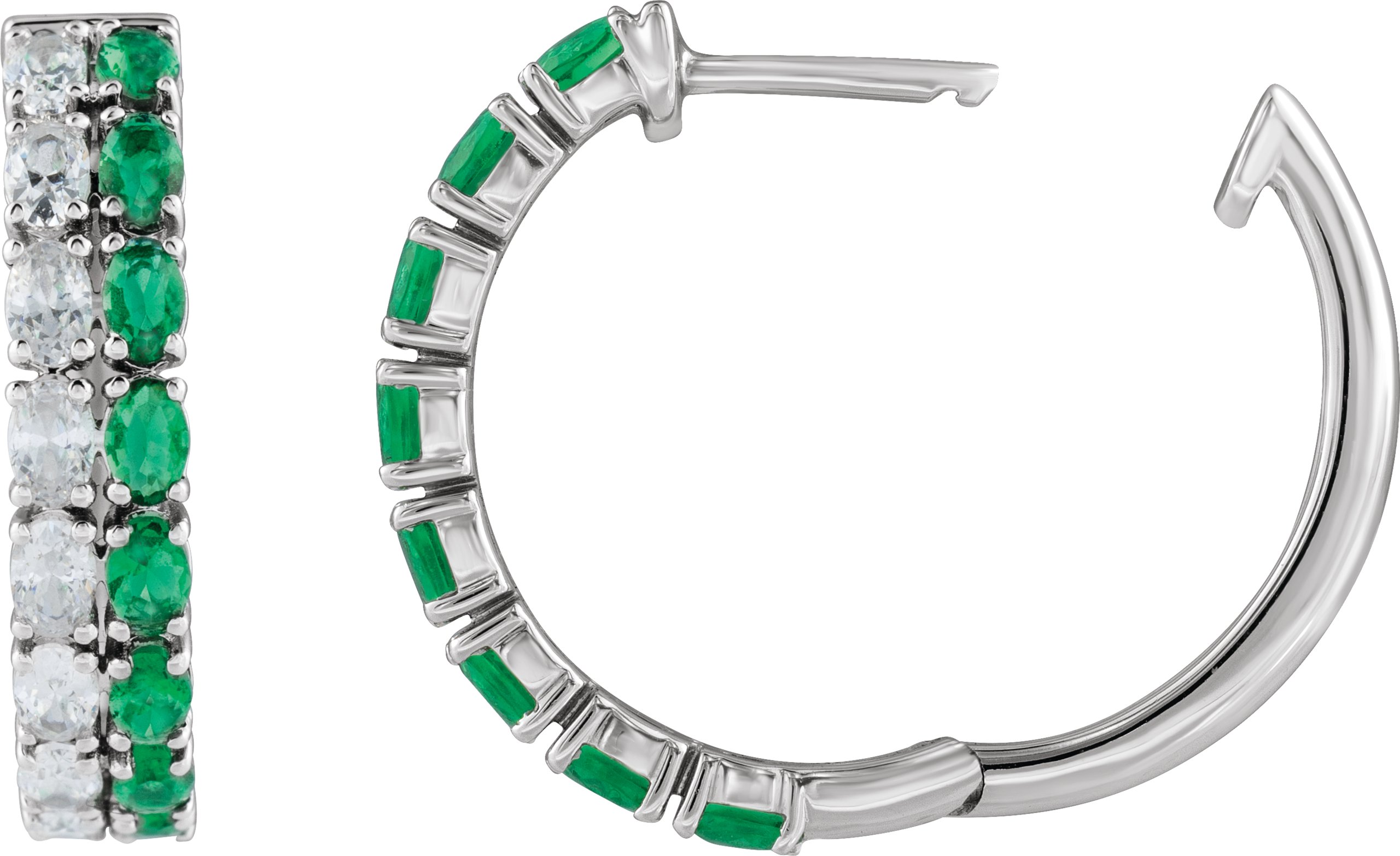 Lab-Grown Emerald & 1 5/8 CTW Lab-Grown Diamond 20.5 mm Hoop Earrings view 3