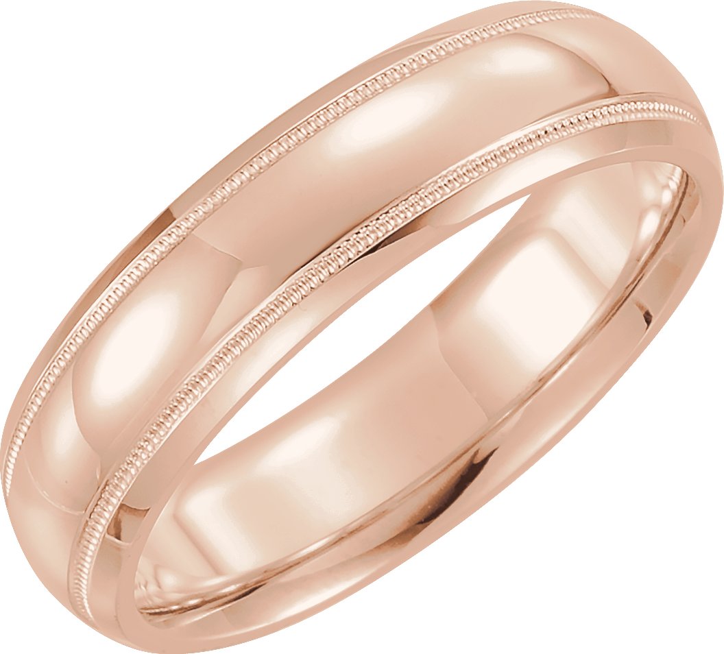 14K Rose 5 mm Milgrain Comfort-Fit Half Round Band Size 5.5