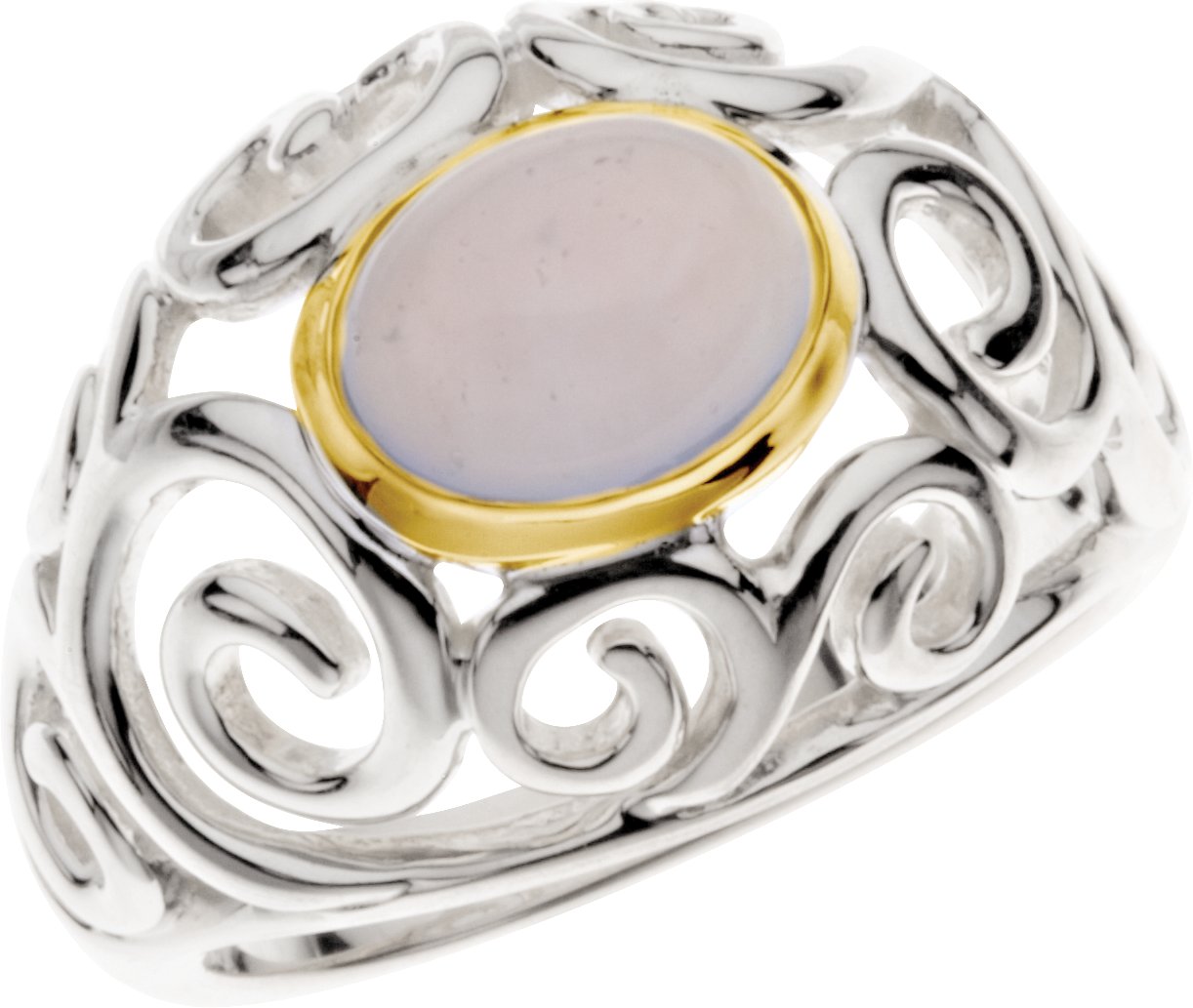 Two-Tone Oval Cabochon Scroll Ring Mounting