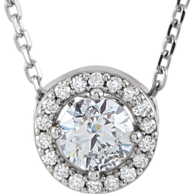 14K White 3/8 CTW Diamond Halo-Style 16" Necklace
