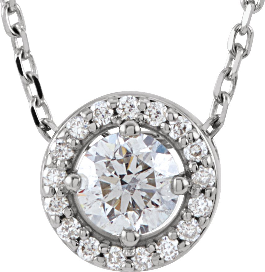 14K White 1/5 CTW Diamond Halo-Style 16" Necklace