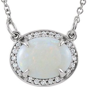 14K White Natural White Opal & .05 CTW Natural Diamond Halo-Style 16 1/2" Necklace