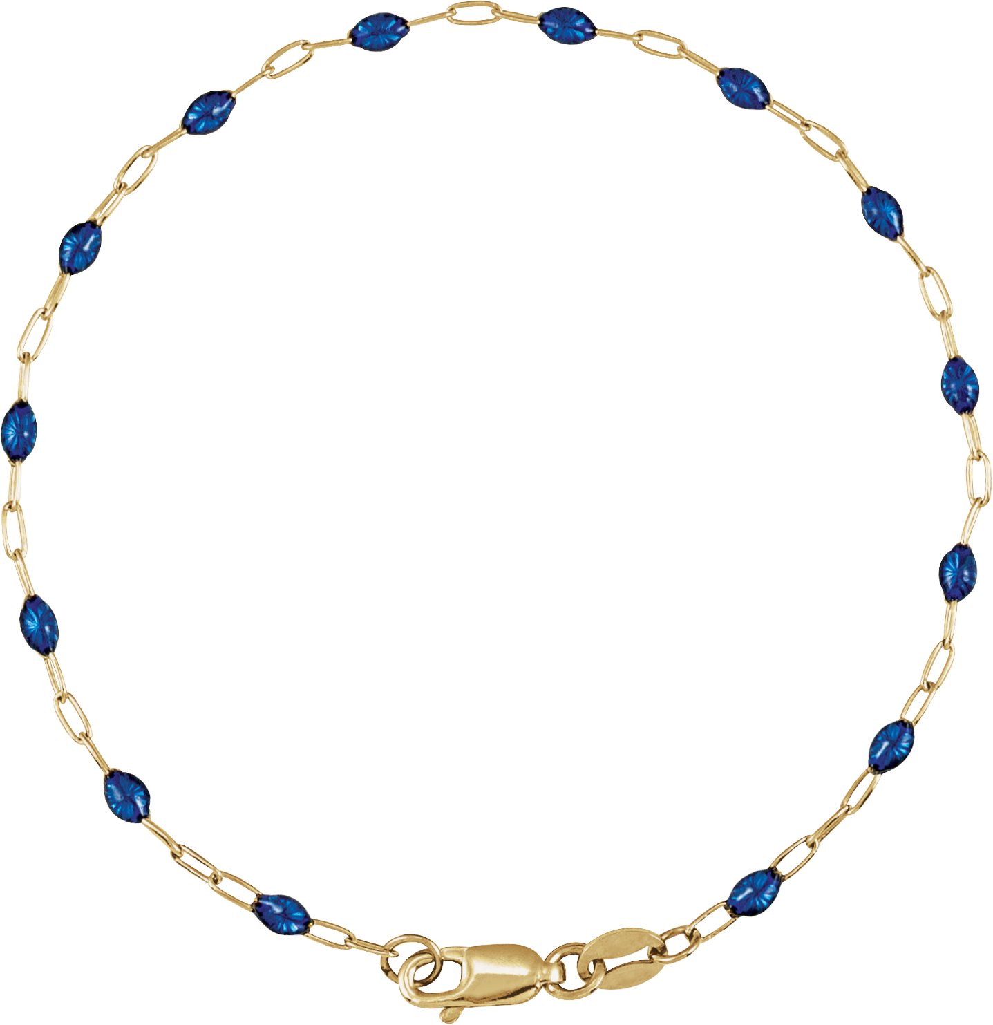 14K Yellow Gold-Filled 1.6 mm Blue Enamel Bead Paperclip-Style 7 Chain