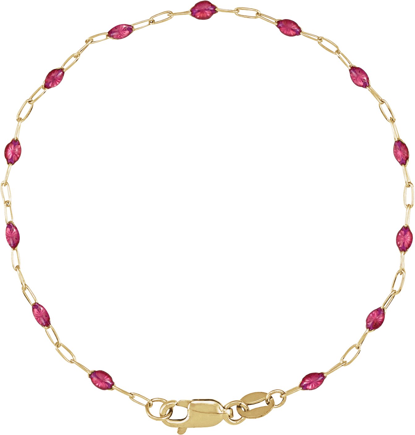 14K Yellow Gold-Filled 1.6 mm Pink Enamel Bead Paperclip-Style 7 Chain