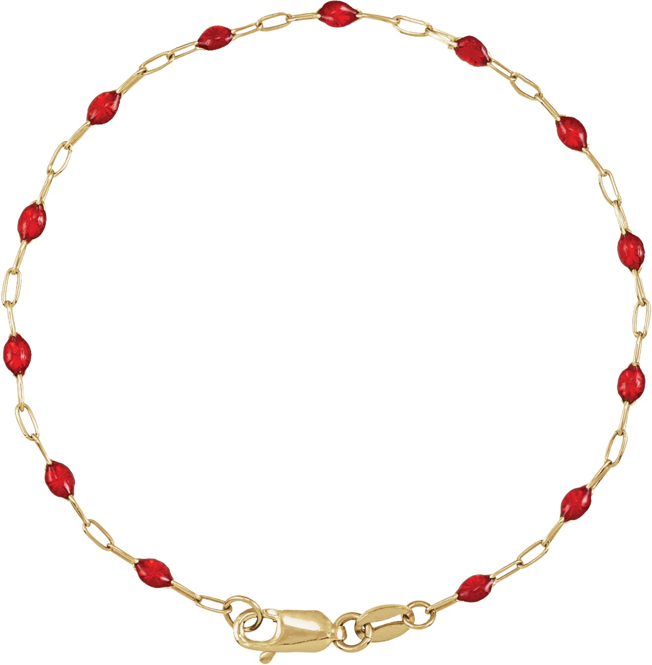 14K Yellow Gold-Filled 1.6 mm Red Enamel Bead Paperclip-Style 7 Chain