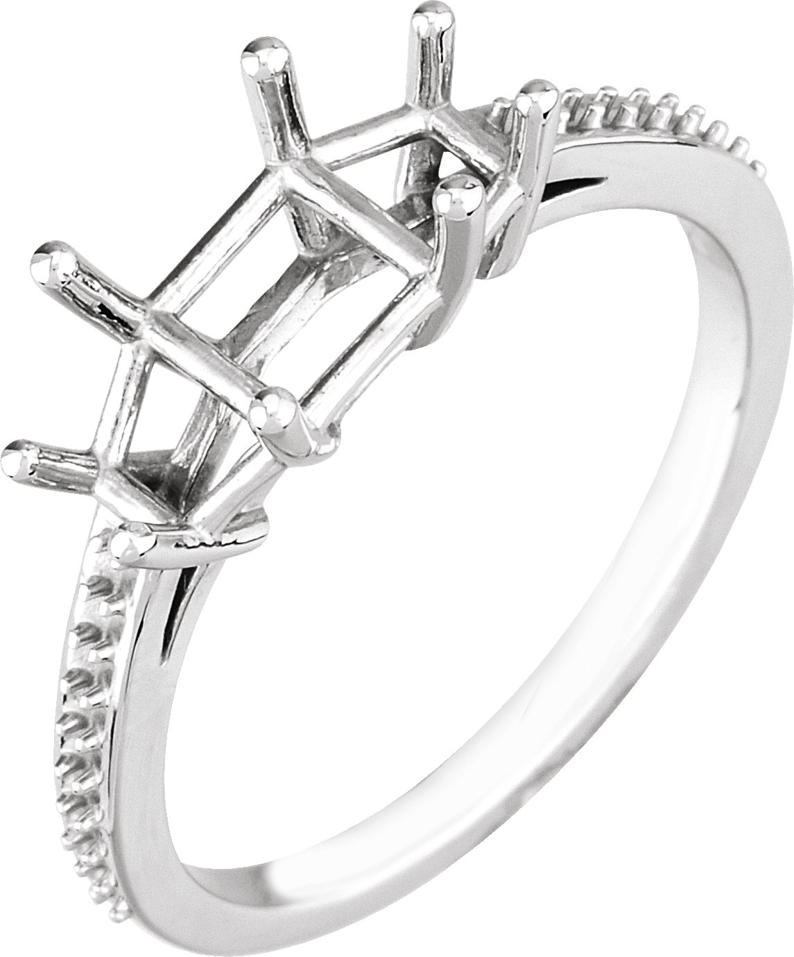 14K White 6 mm Square Three-Stone Engagement Ring Mounting