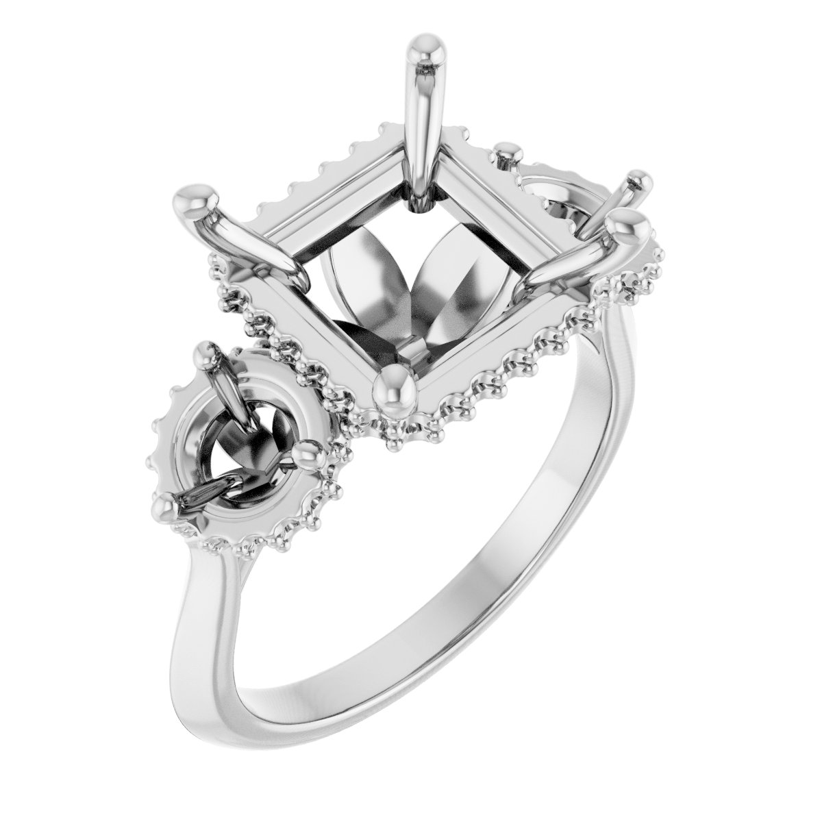 Three-Stone Hidden Halo-Style Engagement Ring