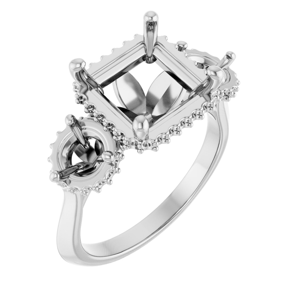Three-Stone Hidden Halo-Style Engagement Ring