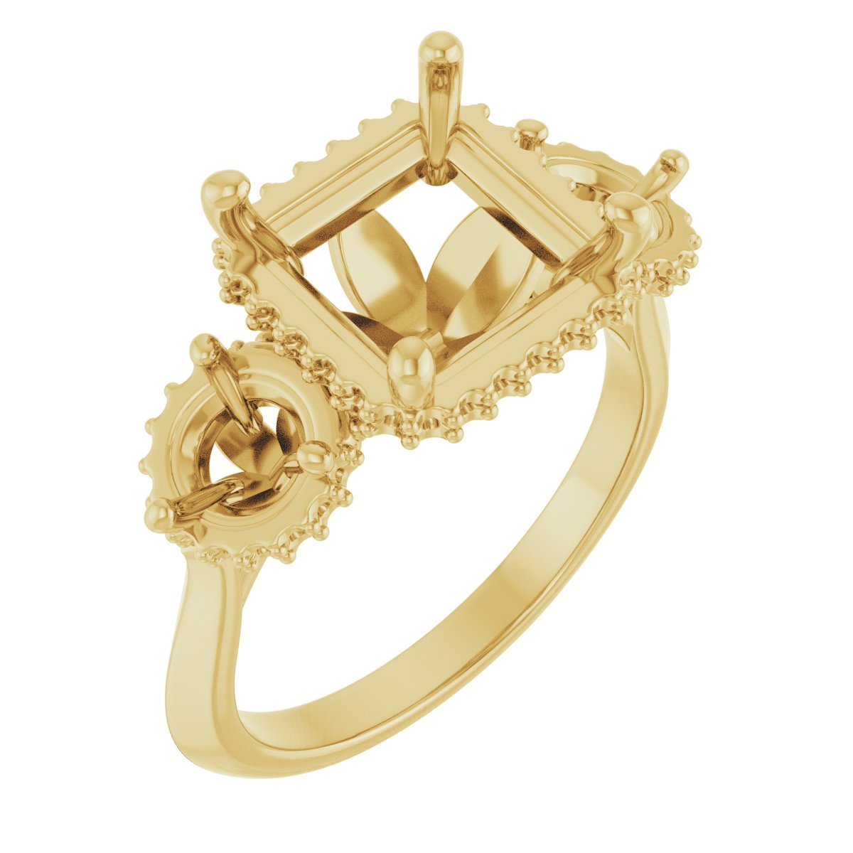 Three-Stone Hidden Halo-Style Engagement Ring