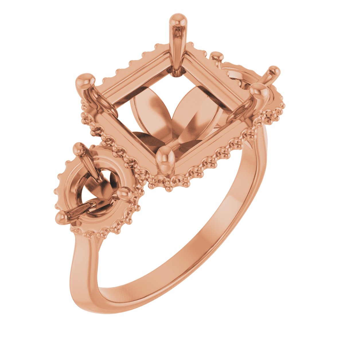Three-Stone Hidden Halo-Style Engagement Ring