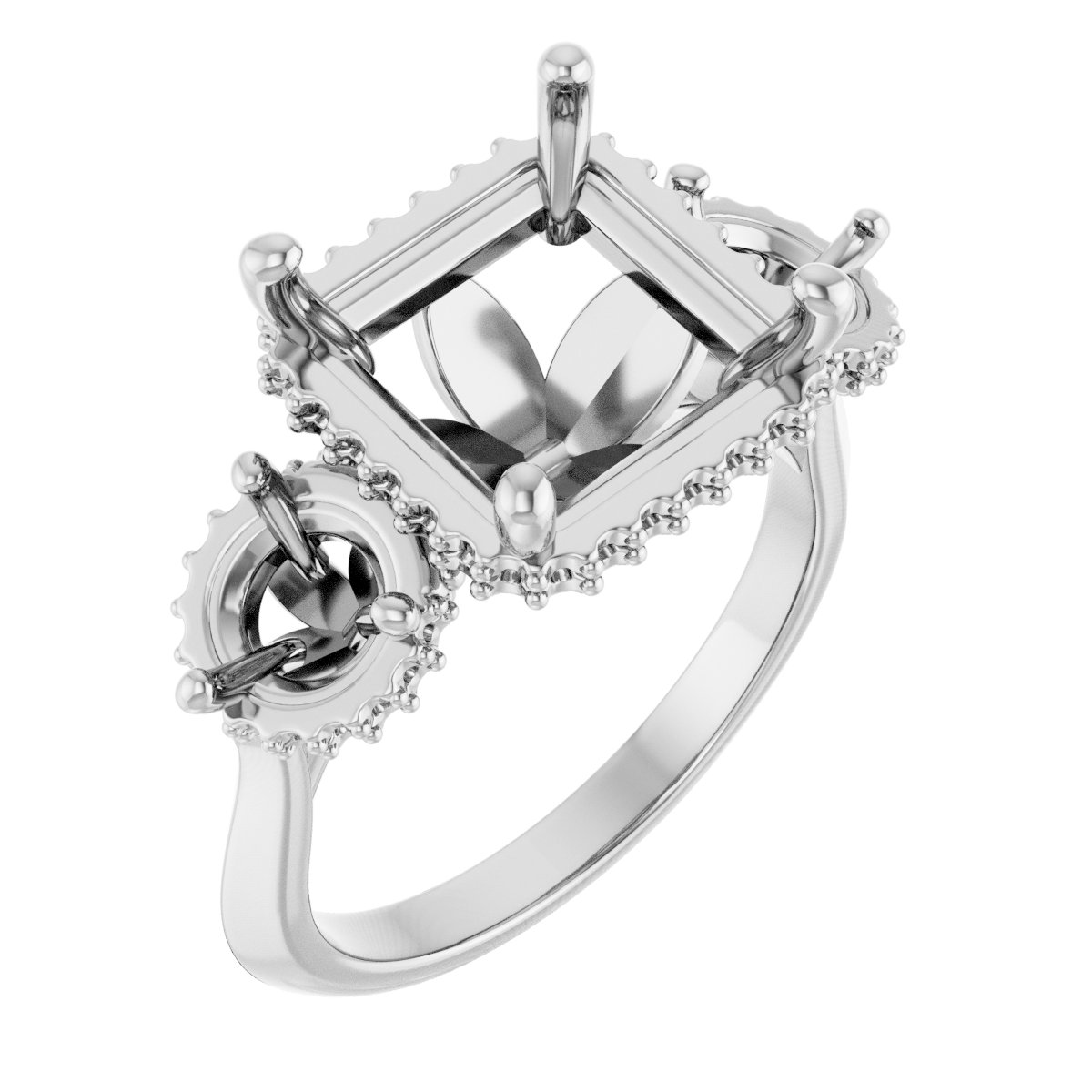Three-Stone Hidden Halo-Style Engagement Ring