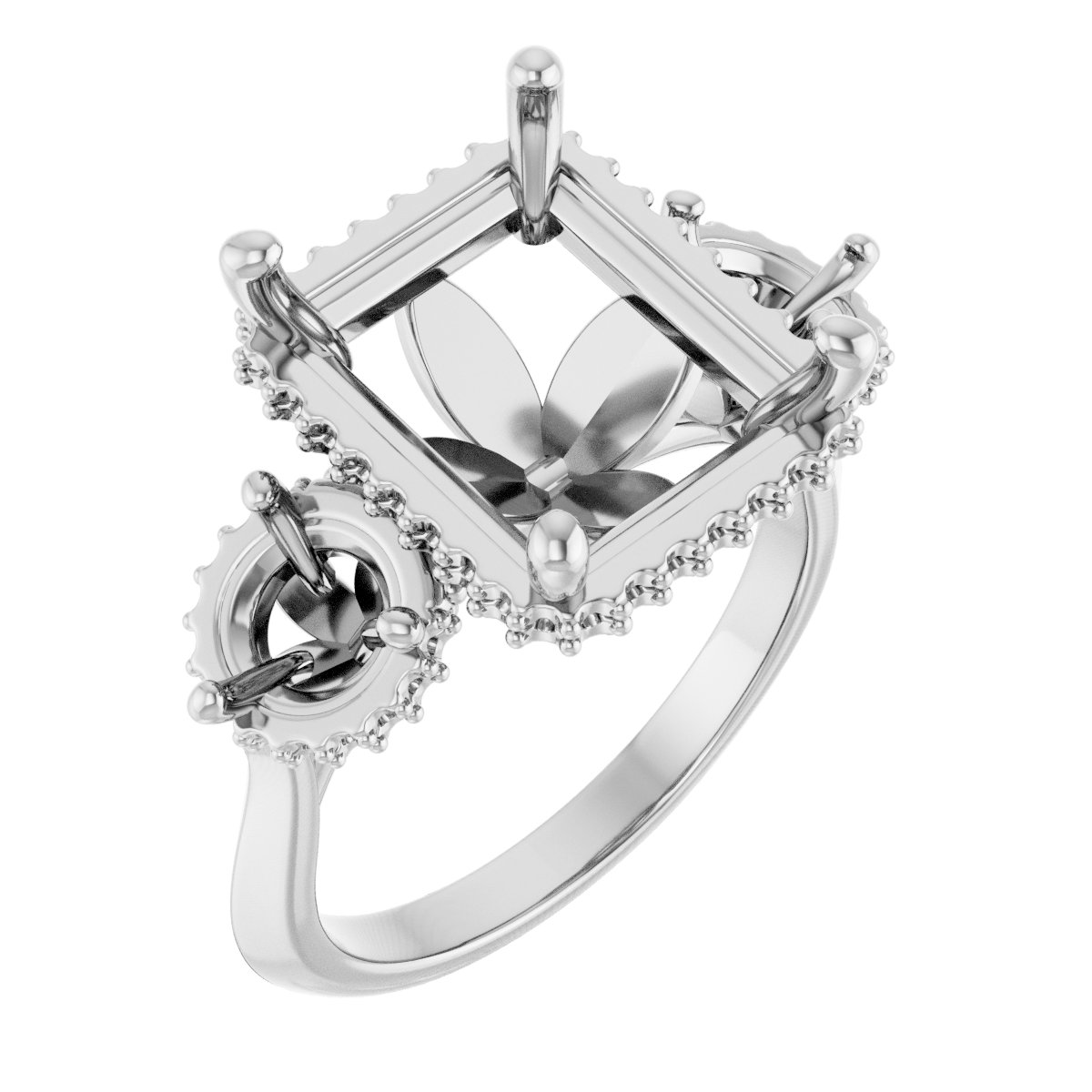 Three-Stone Hidden Halo-Style Engagement Ring