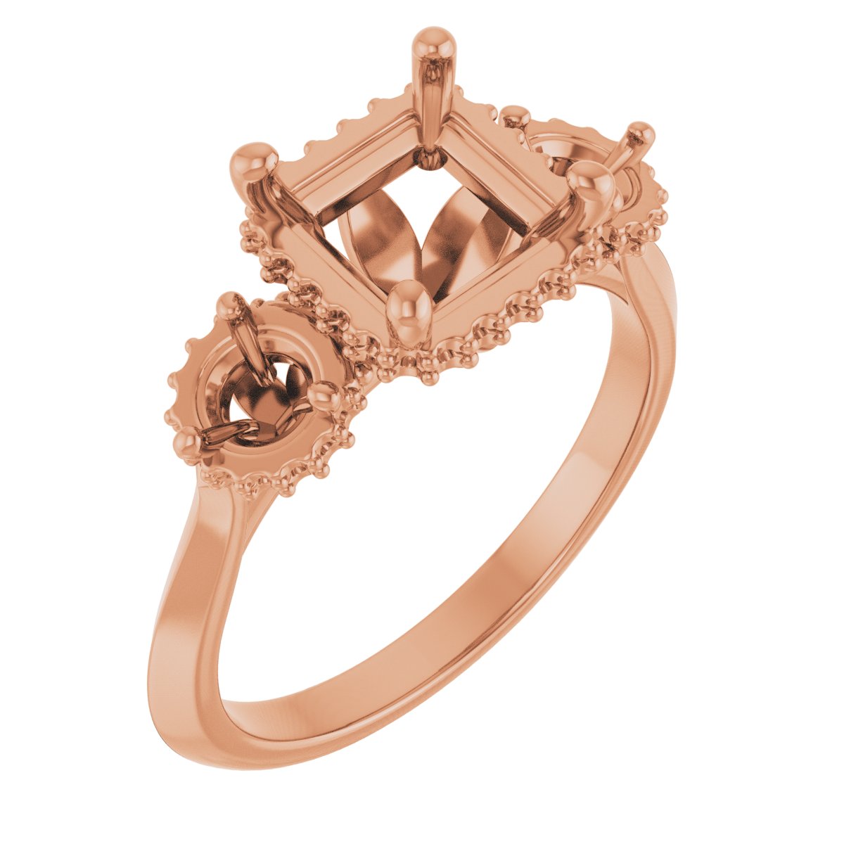 Three-Stone Hidden Halo-Style Engagement Ring