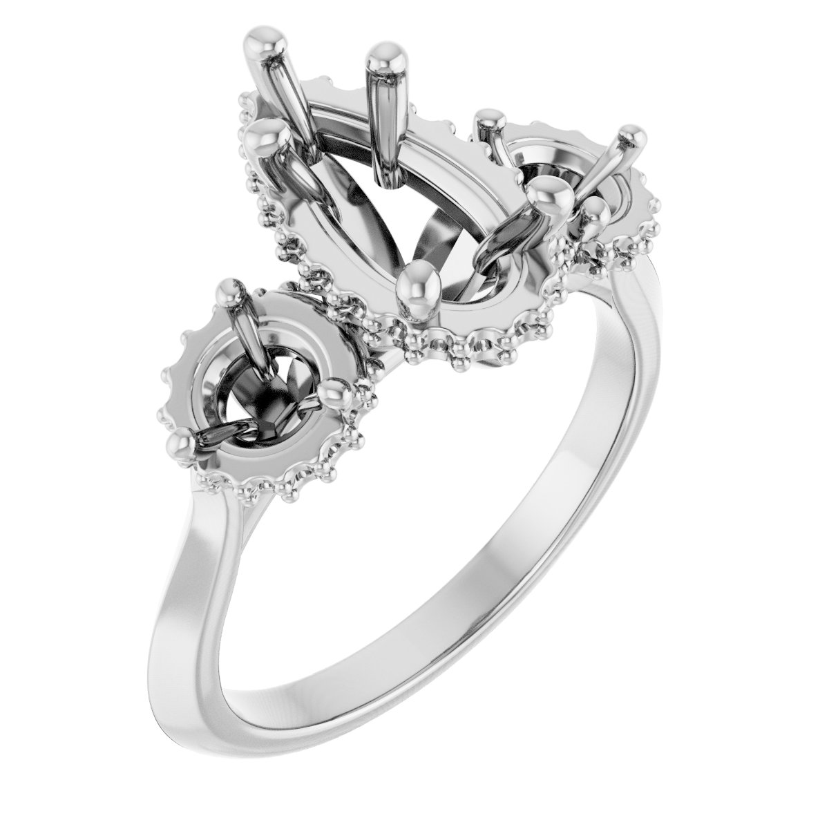 Three-Stone Hidden Halo-Style Engagement Ring