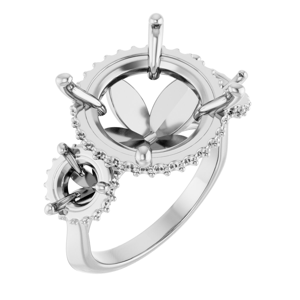 Three-Stone Hidden Halo-Style Engagement Ring
