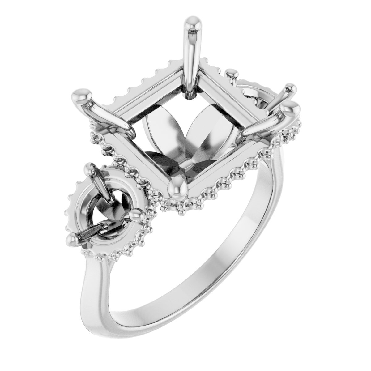 Three-Stone Hidden Halo-Style Engagement Ring