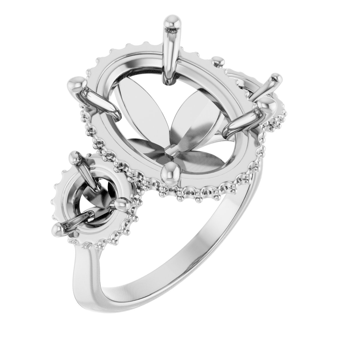 Three-Stone Hidden Halo-Style Engagement Ring