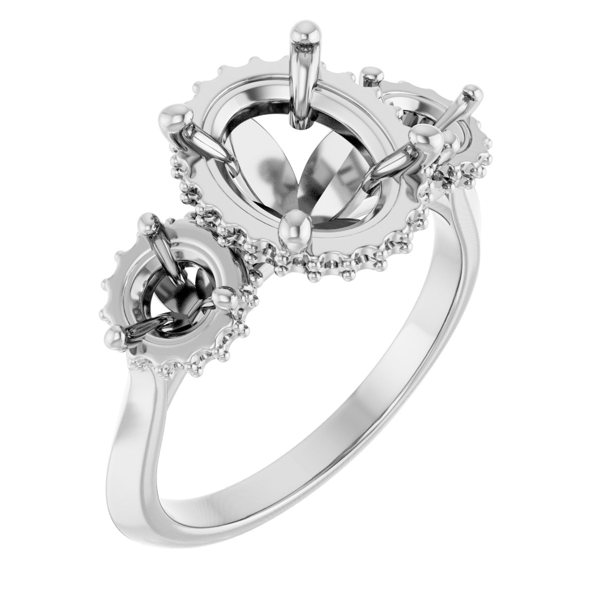 Three-Stone Hidden Halo-Style Engagement Ring