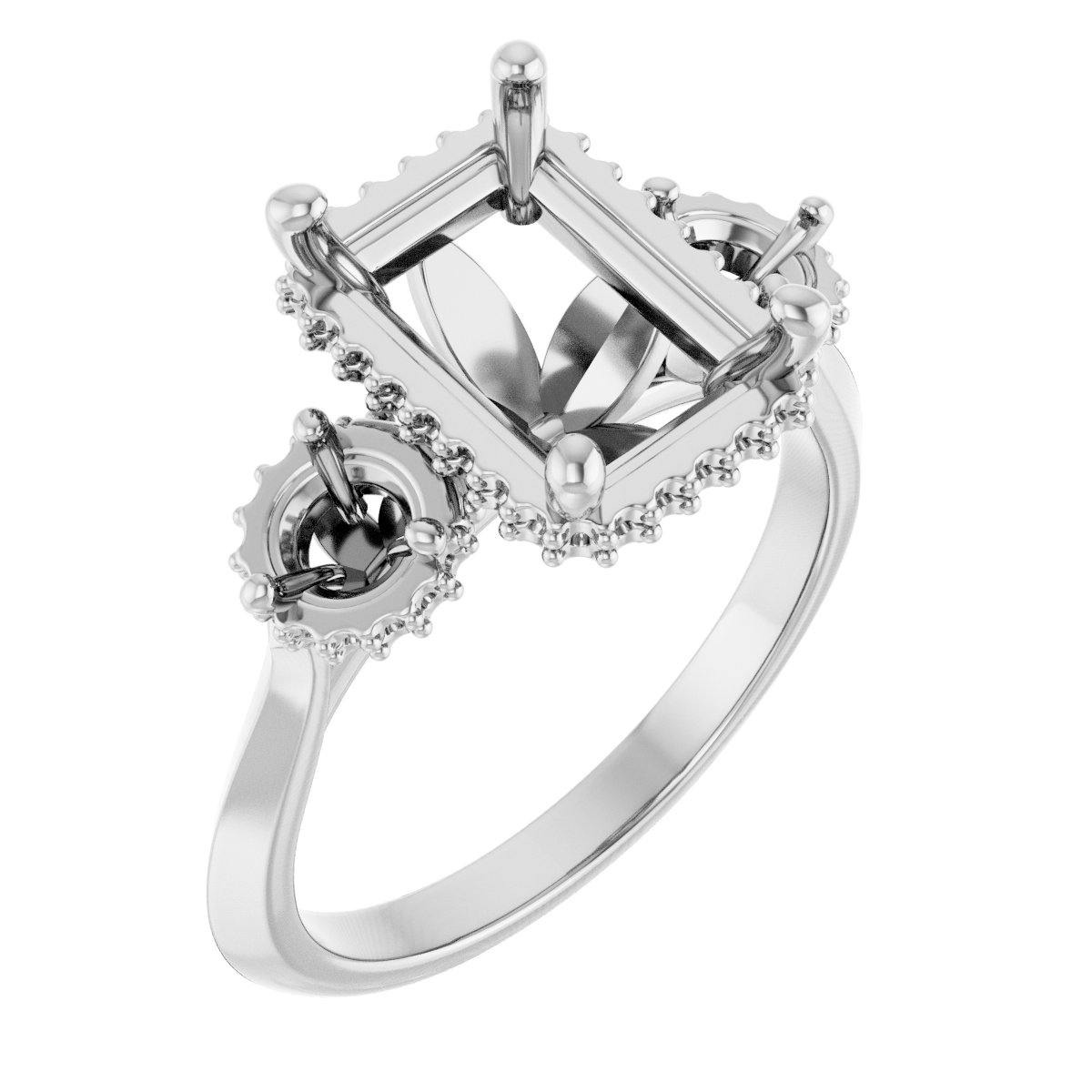 Three-Stone Hidden Halo-Style Engagement Ring