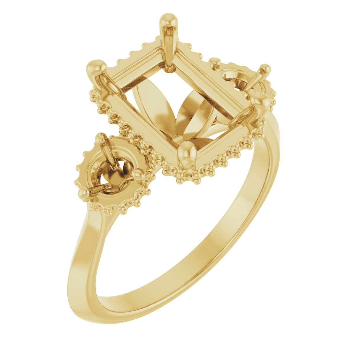 Three-Stone Hidden Halo-Style Engagement Ring