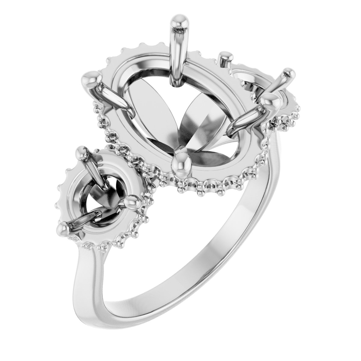 Three-Stone Hidden Halo-Style Engagement Ring