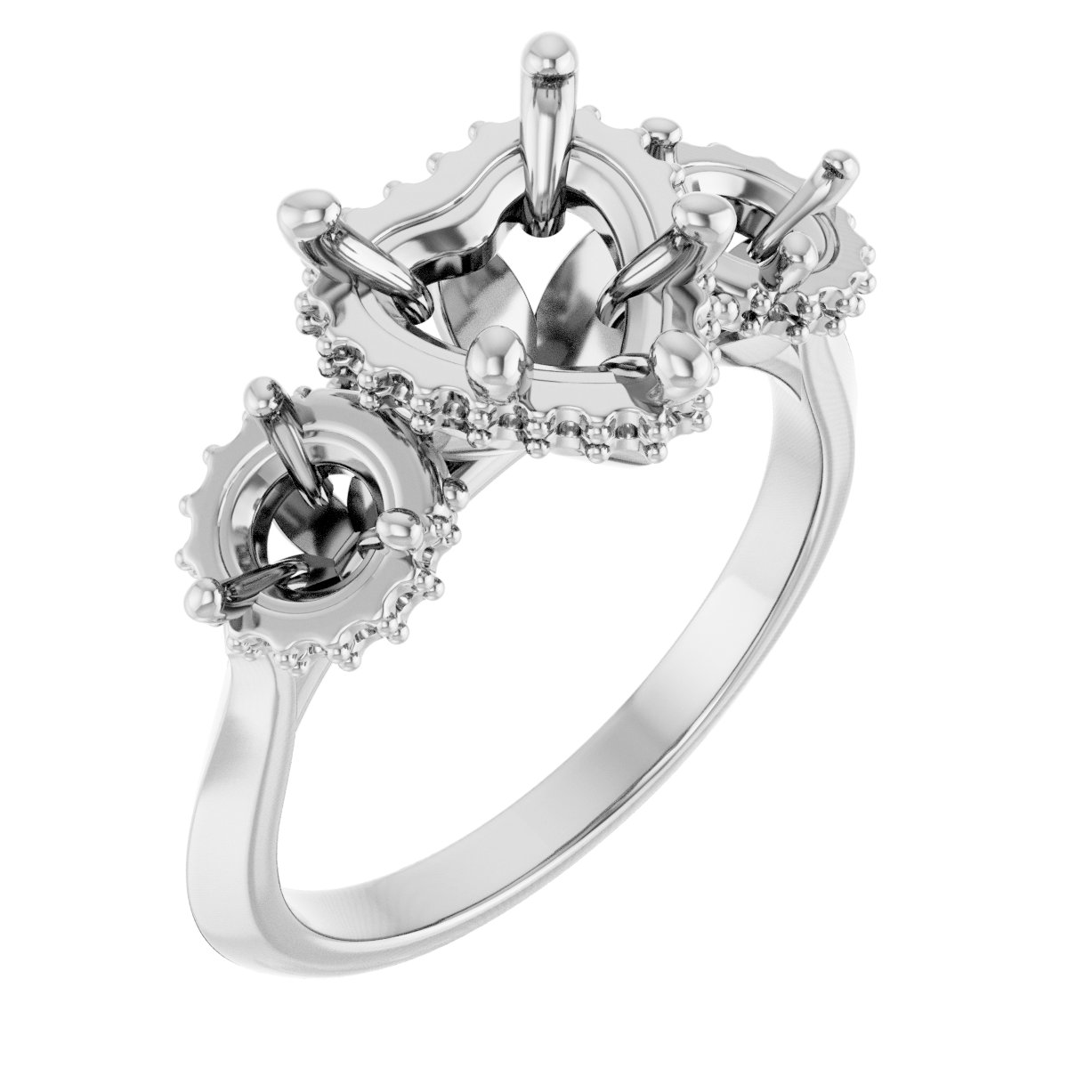 Three-Stone Hidden Halo-Style Engagement Ring