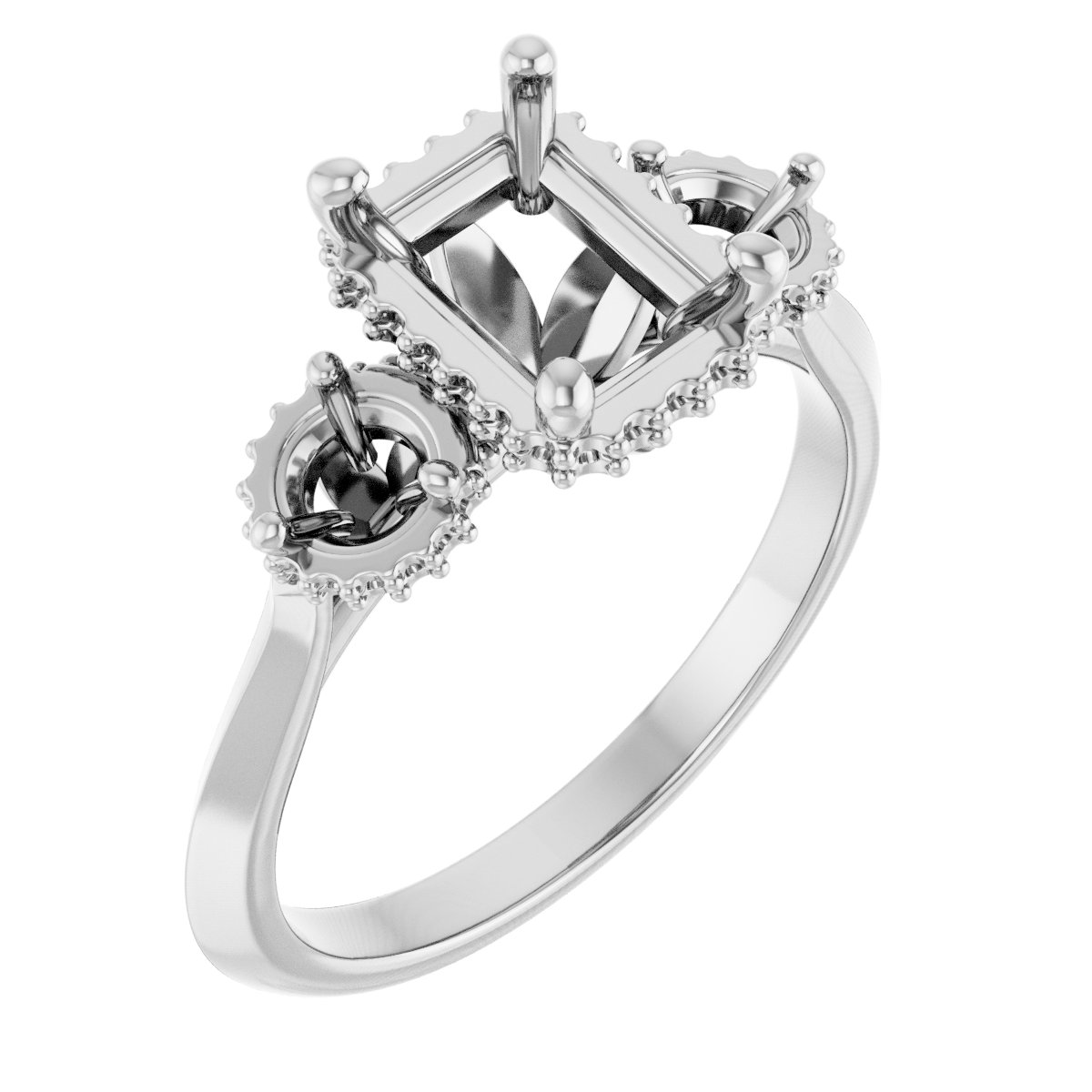 Three-Stone Hidden Halo-Style Engagement Ring