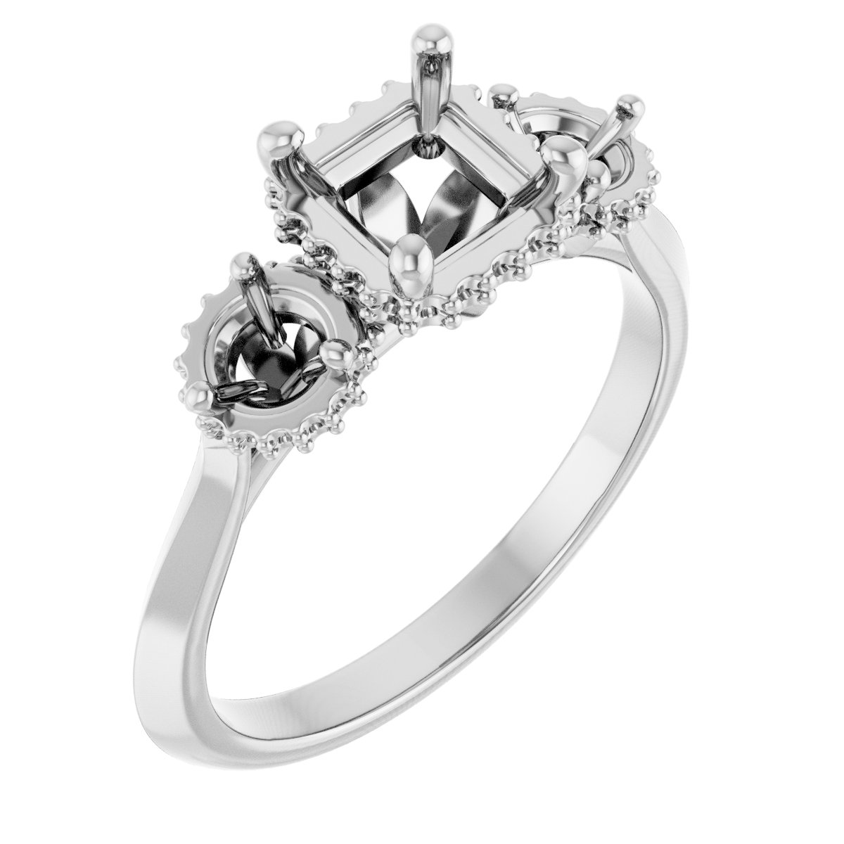 Three-Stone Hidden Halo-Style Engagement Ring