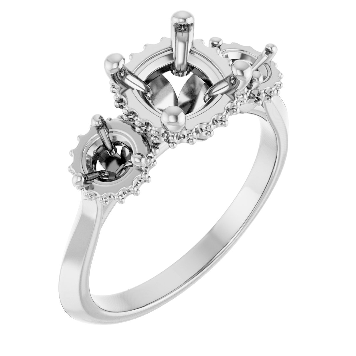 Three-Stone Hidden Halo-Style Engagement Ring