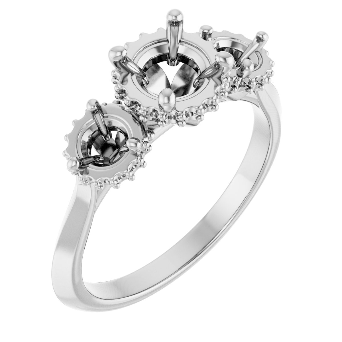 Three-Stone Hidden Halo-Style Engagement Ring