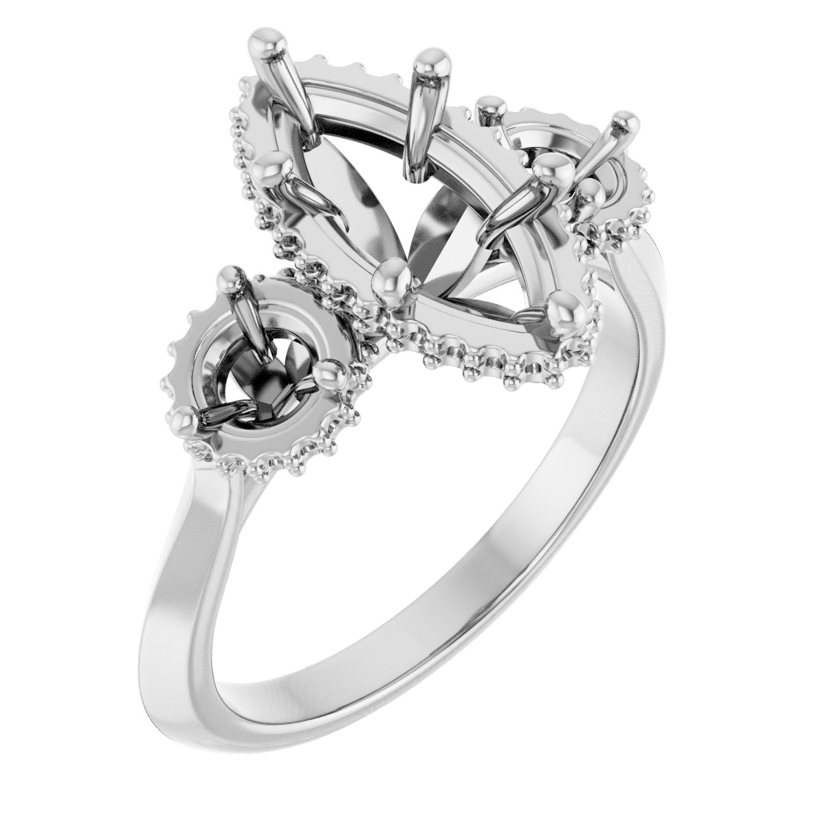 Three-Stone Hidden Halo-Style Engagement Ring