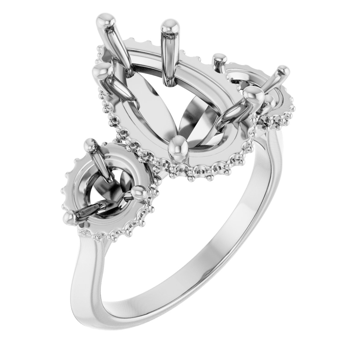Three-Stone Hidden Halo-Style Engagement Ring