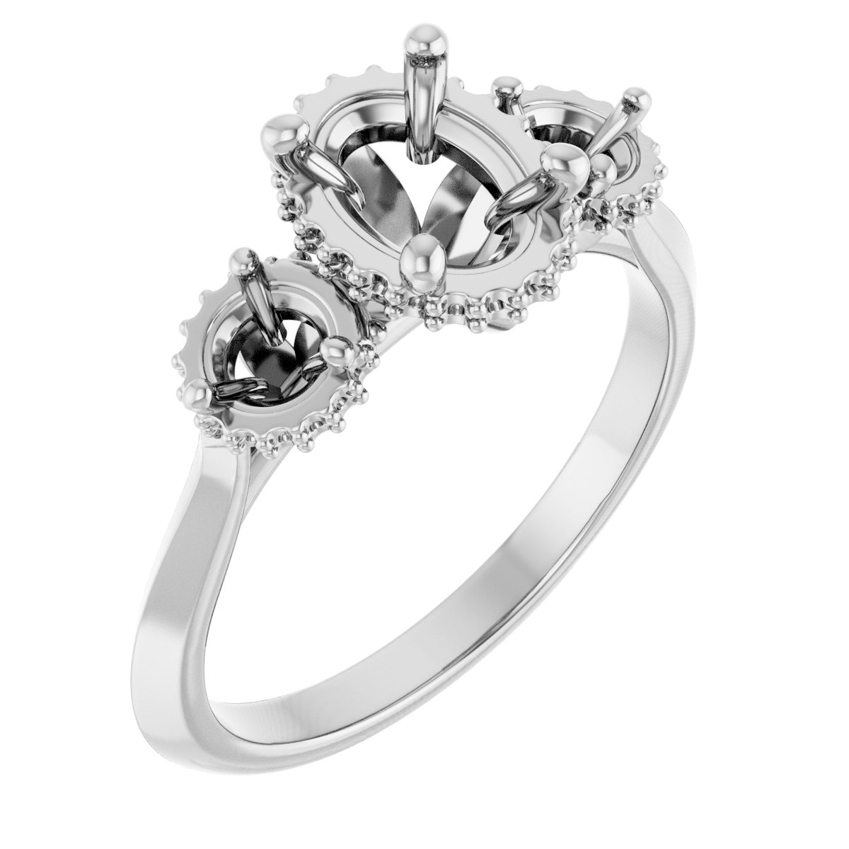 Three-Stone Hidden Halo-Style Engagement Ring