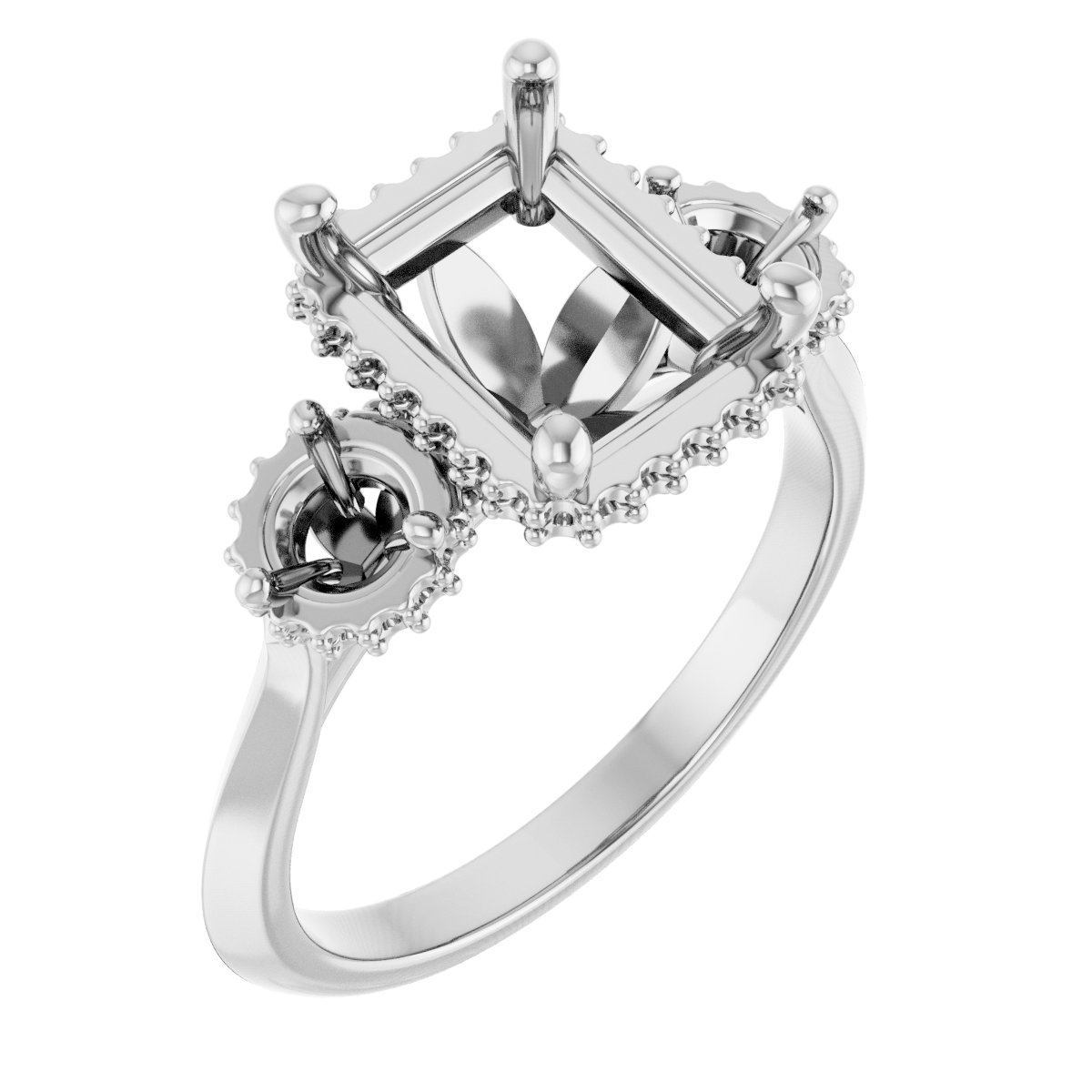 Three-Stone Hidden Halo-Style Engagement Ring
