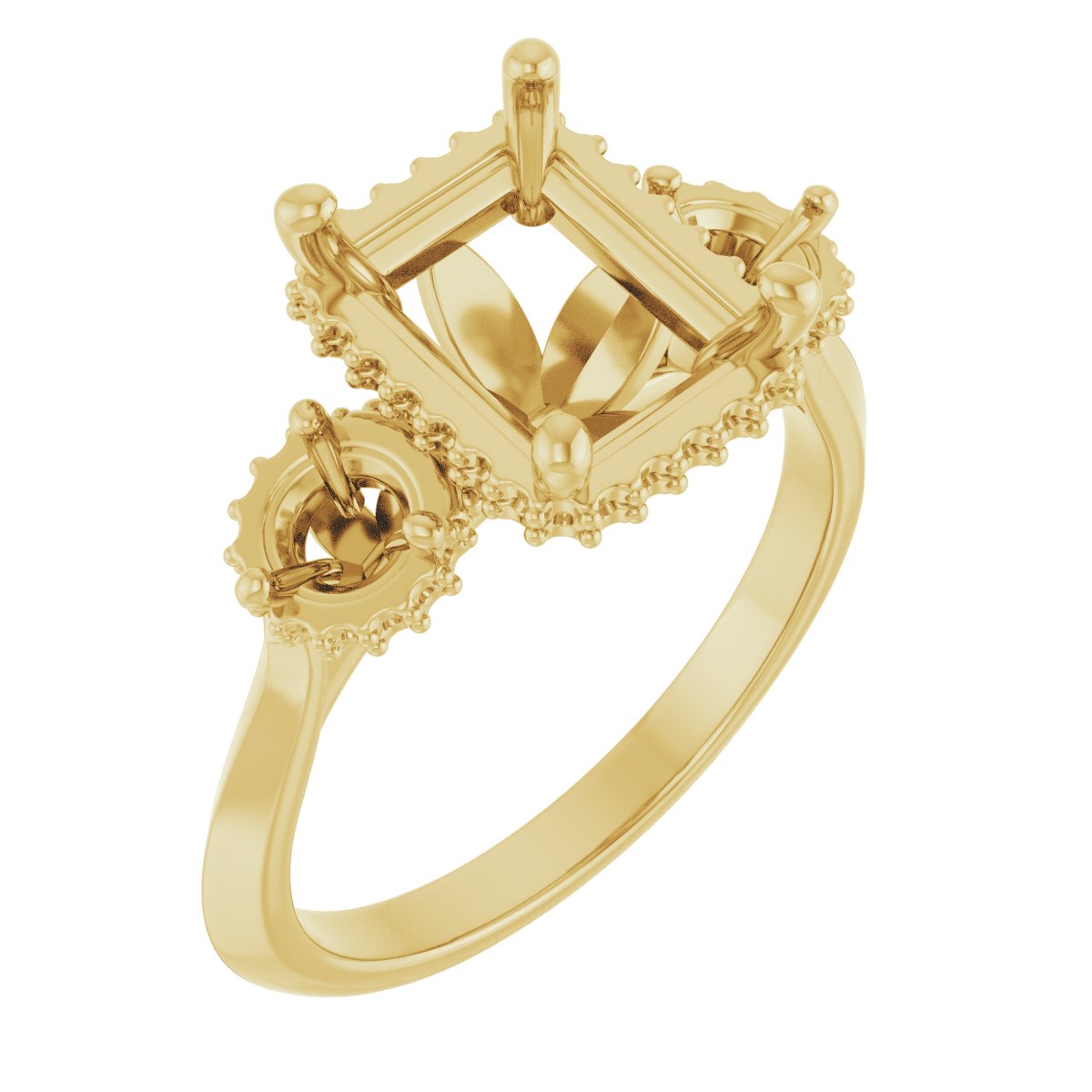Three-Stone Hidden Halo-Style Engagement Ring