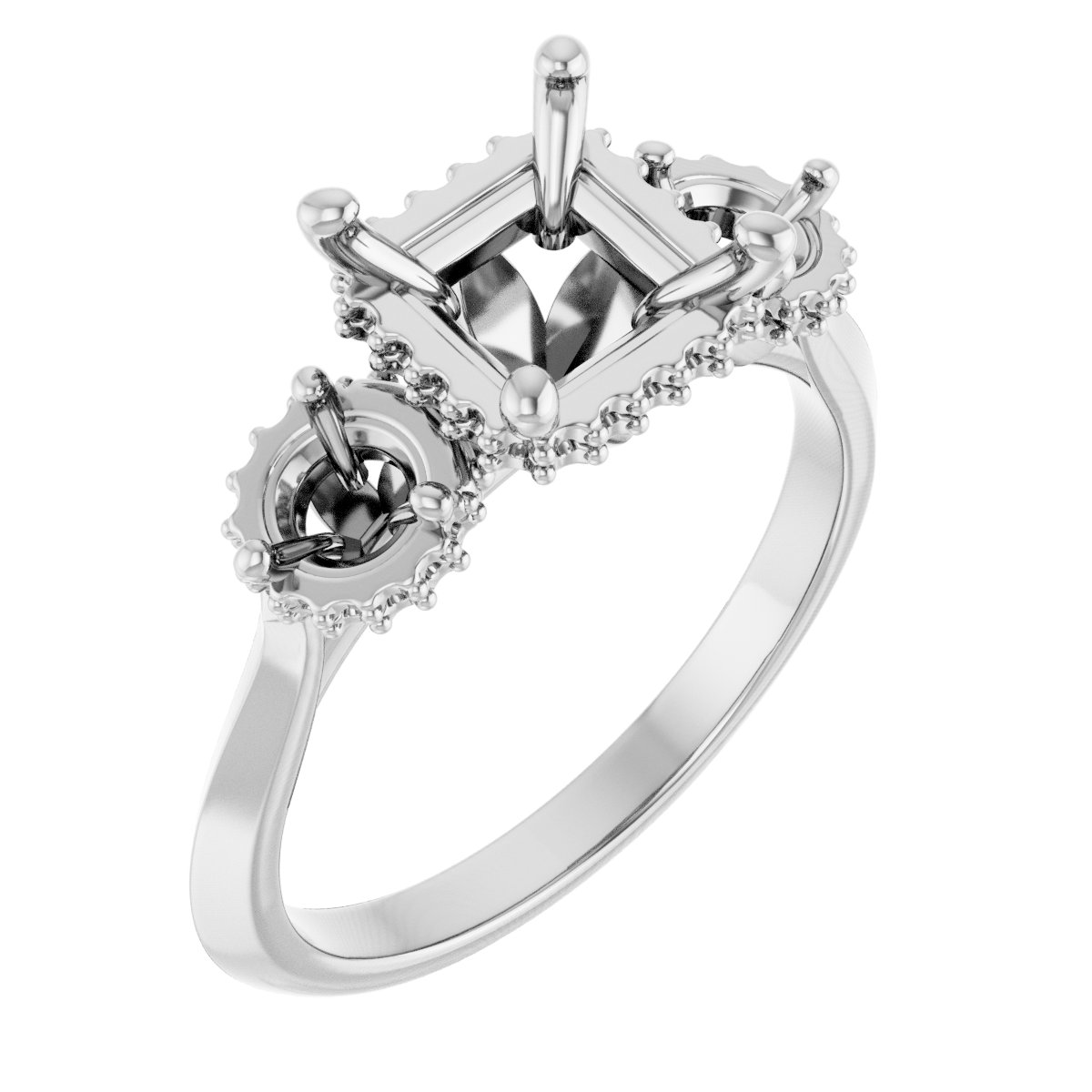 Three-Stone Hidden Halo-Style Engagement Ring