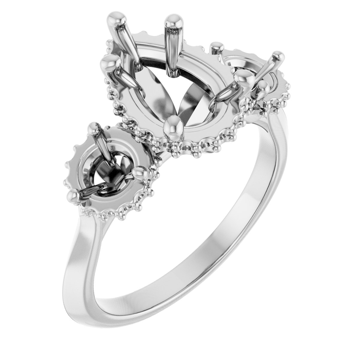 Three-Stone Hidden Halo-Style Engagement Ring
