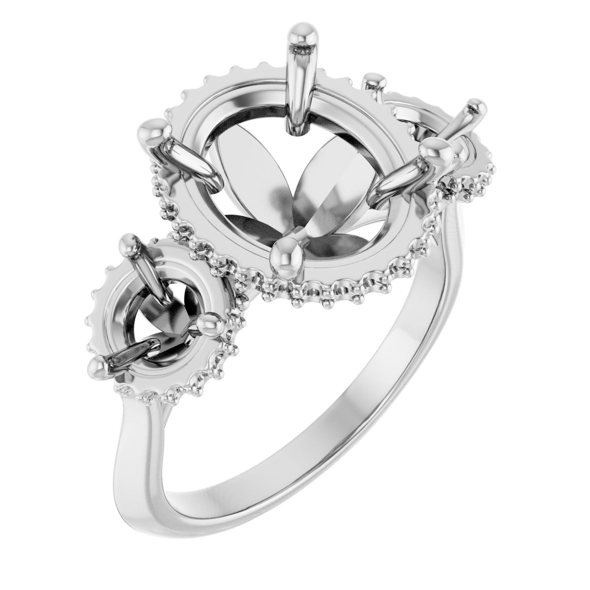 Three-Stone Hidden Halo-Style Engagement Ring