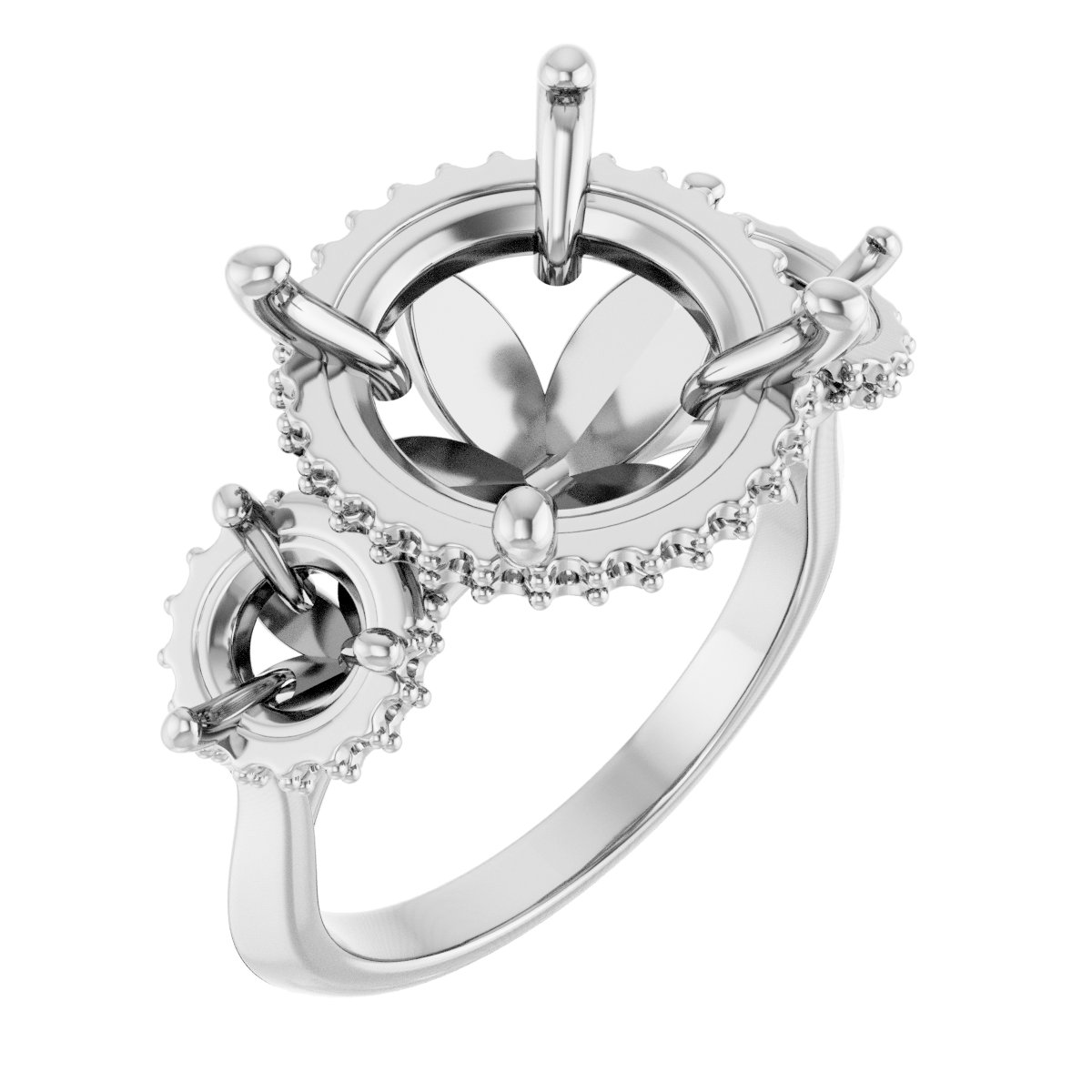 Three-Stone Hidden Halo-Style Engagement Ring