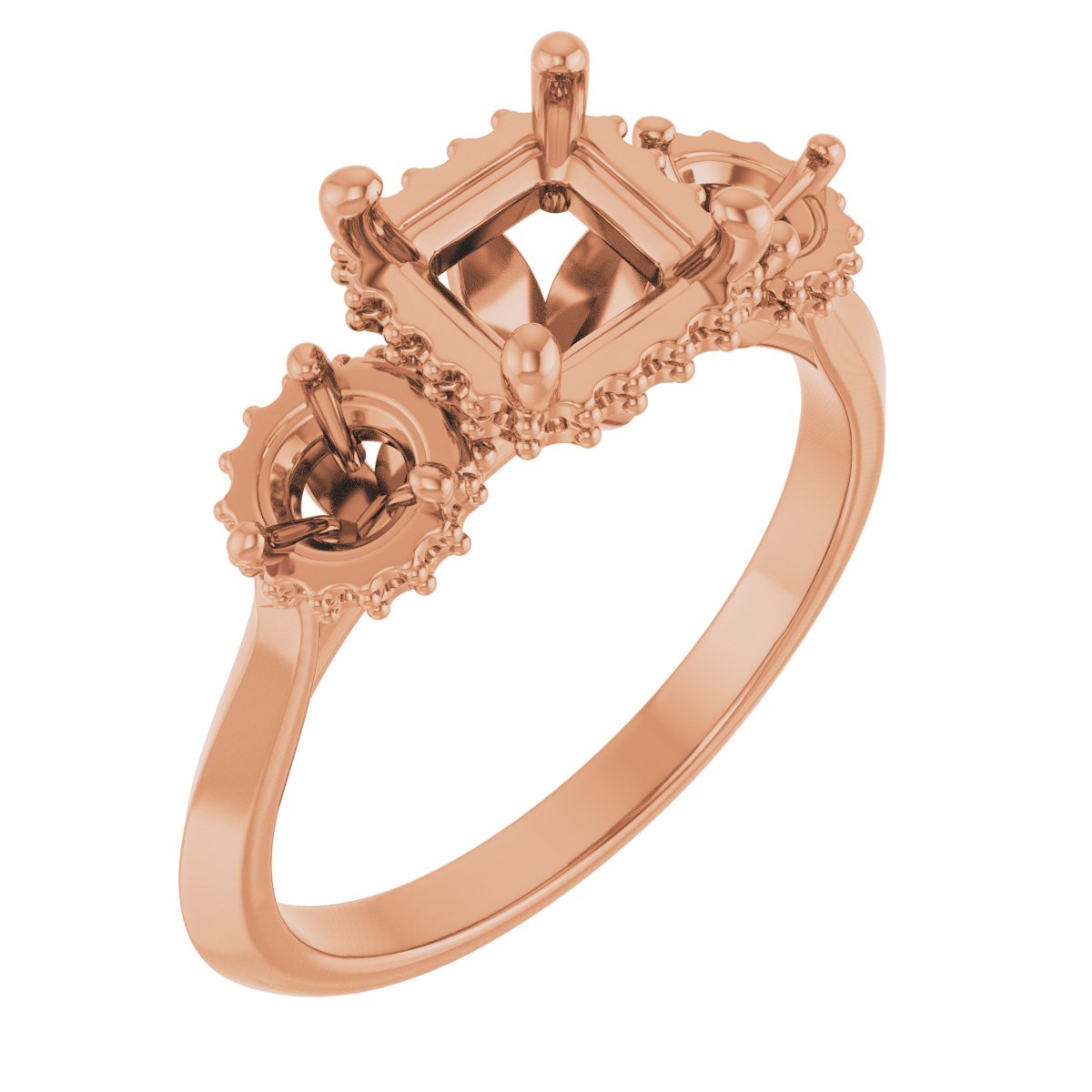 Three-Stone Hidden Halo-Style Engagement Ring