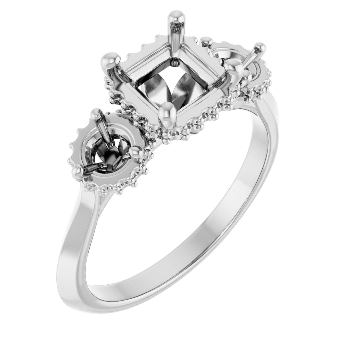 Three-Stone Hidden Halo-Style Engagement Ring