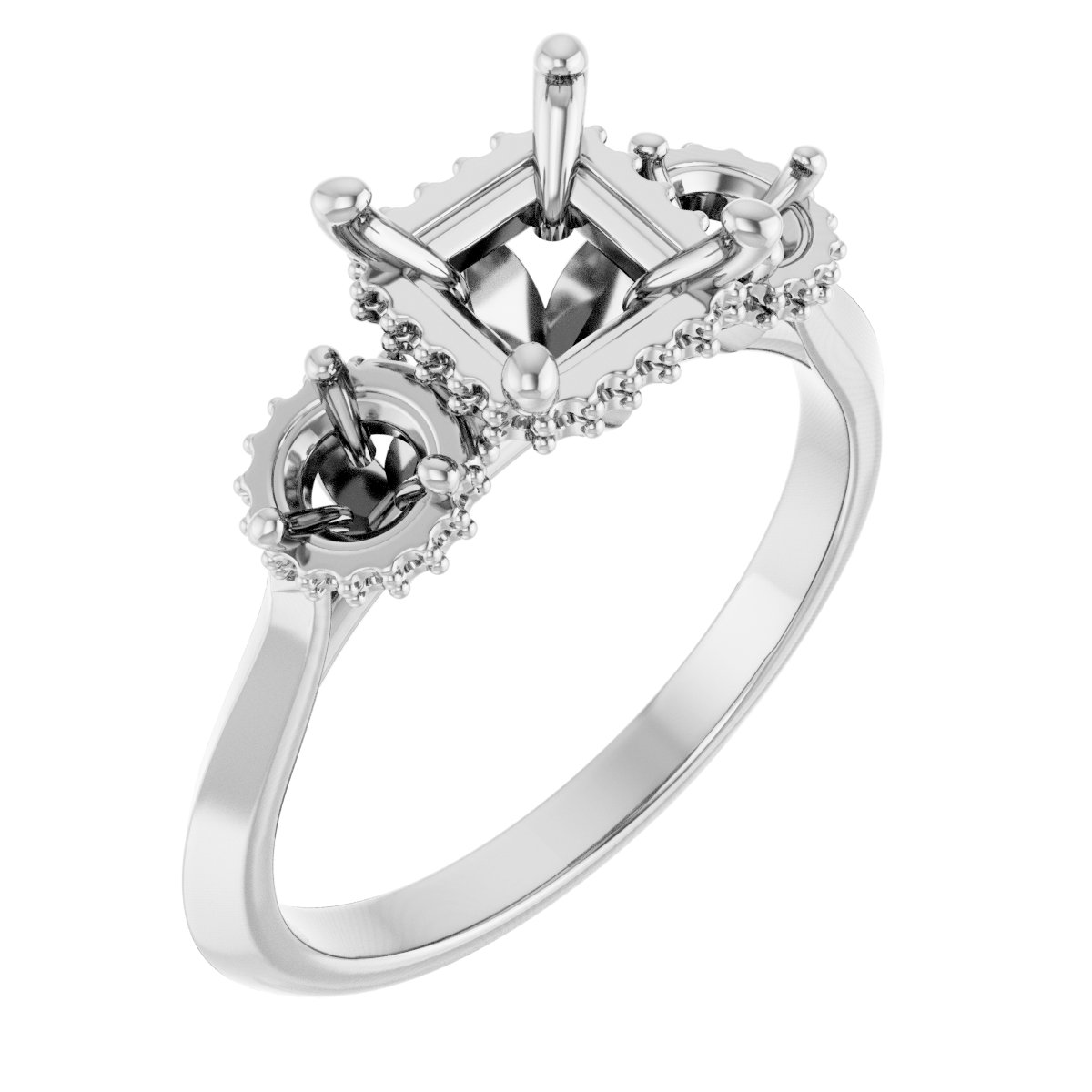 Three-Stone Hidden Halo-Style Engagement Ring