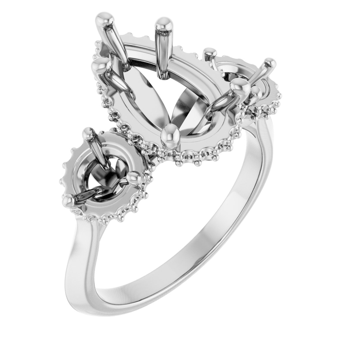 Three-Stone Hidden Halo-Style Engagement Ring