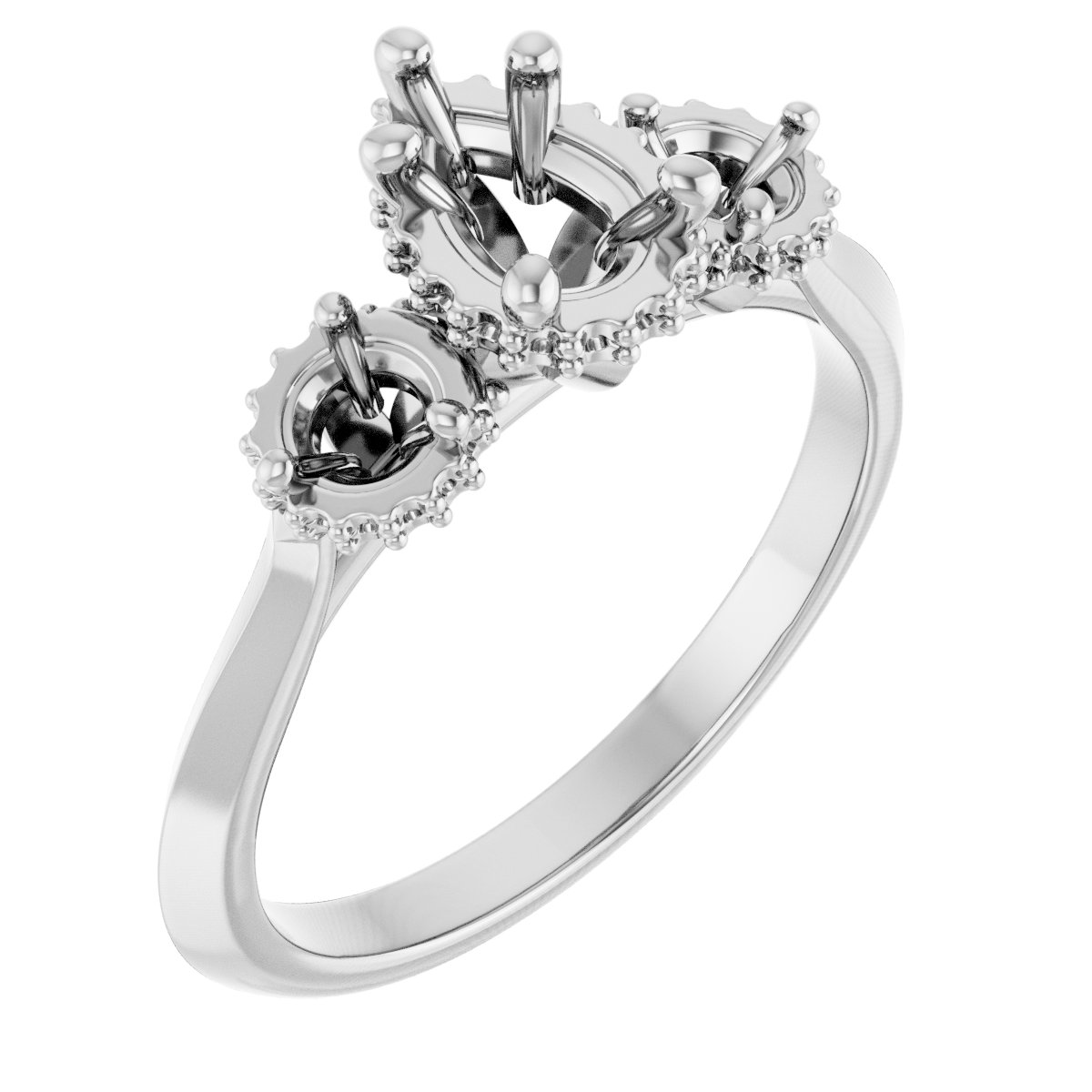 Three-Stone Hidden Halo-Style Engagement Ring
