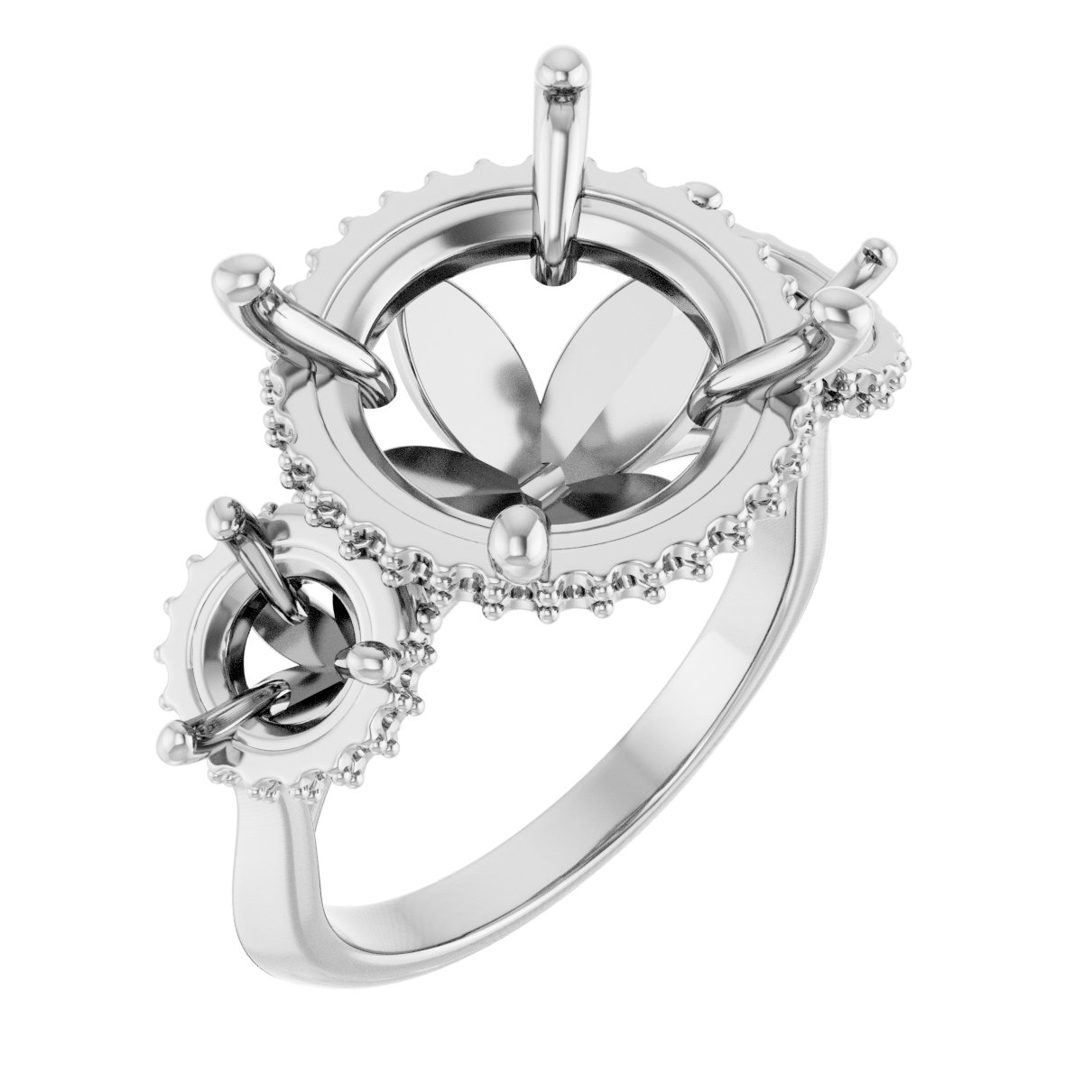 Three-Stone Hidden Halo-Style Engagement Ring