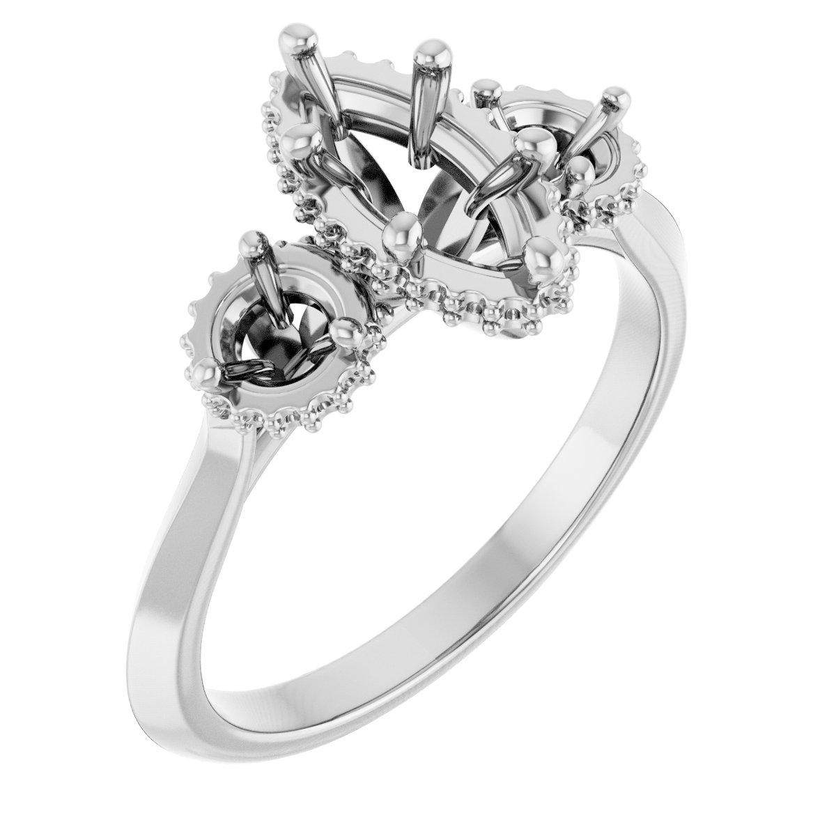 Three-Stone Hidden Halo-Style Engagement Ring