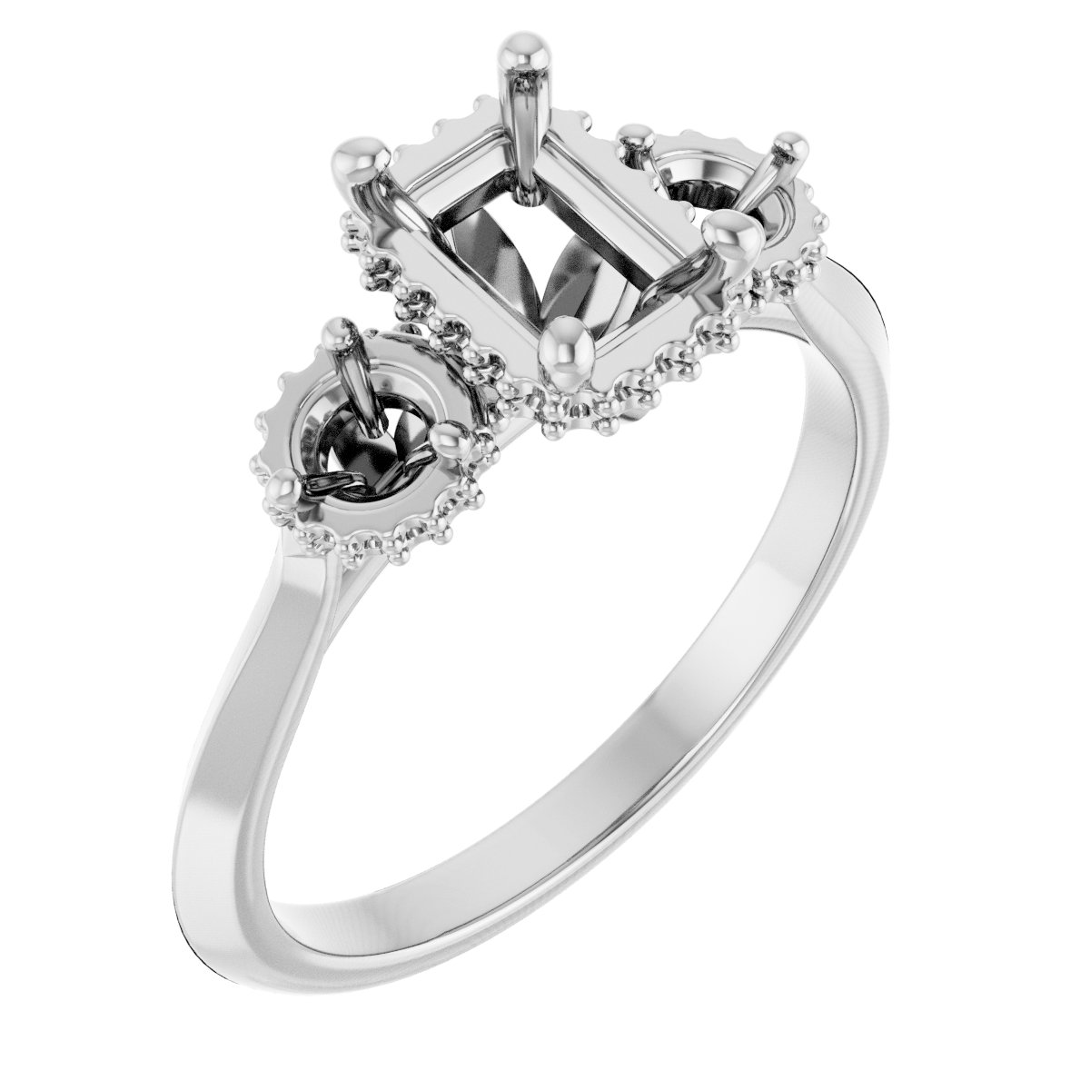 Three-Stone Hidden Halo-Style Engagement Ring