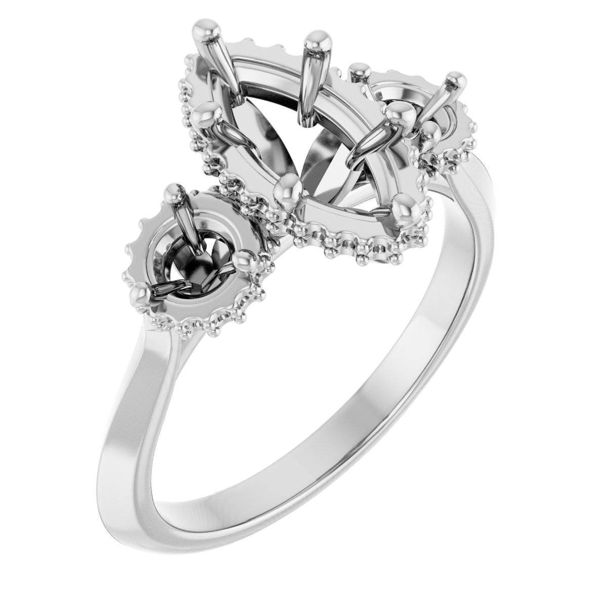 Three-Stone Hidden Halo-Style Engagement Ring